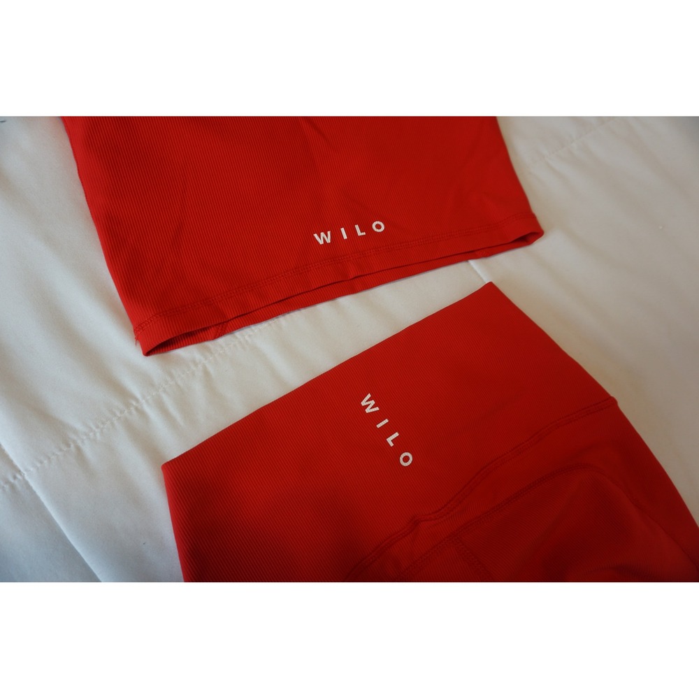 Wilo The Label Fire Red Ribbed Activewear Set XS Tank Top and Ruched Leggings - Picture 6 of 9